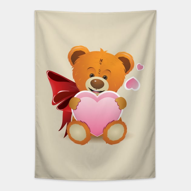 Teddy Bear with Heart Tapestry by AnnArtshock