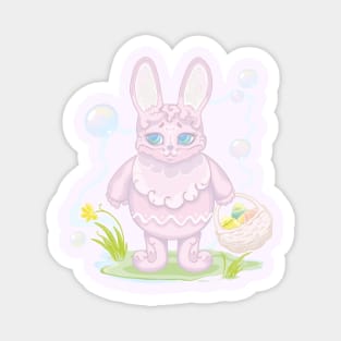 Easter pink bunny with a basket of eggs Magnet