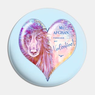 Black Afghan Hound. Forever my Valentine. Art. Pin