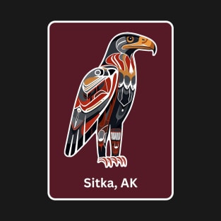 Sitka Alaska Native American Indian American Red Background Eagle Hawk Haida T-Shirt