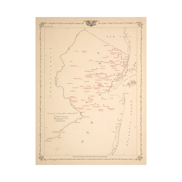 Old NJ George Washington Sites Map (1932) Historic New Jersey Revolutionary War Atlas by Bravuramedia