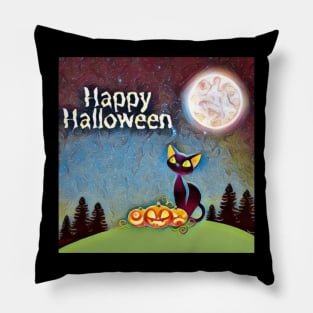 Happy Halloween Black Cat Design Pillow