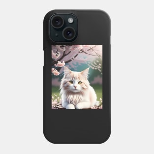 Cat in a cherry blossom tree - Modern digital art Phone Case