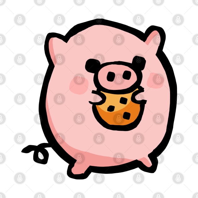 Cute Piggy Cartoon Munching Cookie by Porkzby