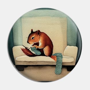 Knitting Squirrel Pin