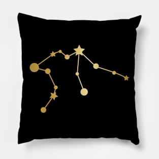 Aquarius Zodiac Constellation in Gold - Black Pillow