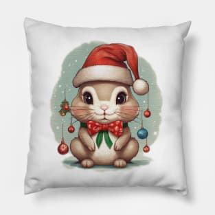 cute little bunny wearing a santa hat Pillow