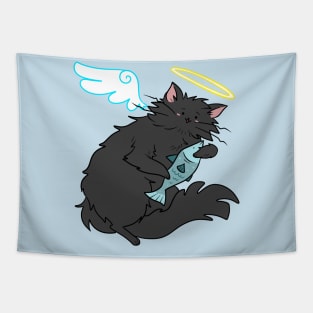 Fluffy Black Cat Angel Tapestry