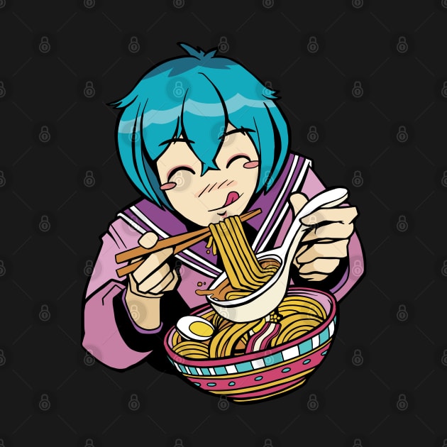 Cute Anime Girl Eating Ramen by OnepixArt