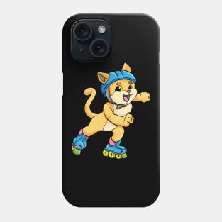 Cat as Inline skater with Inline skates and Helmet Phone Case