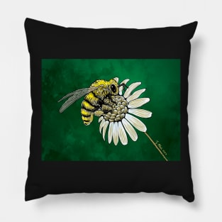 Honeybee Collecting Pollen from a Daisy Pillow