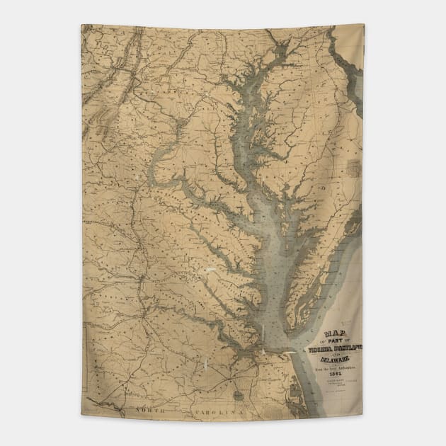 Old Chesapeake Bay Map (1861) Vintage Coastal Virginia Atlas Tapestry by Bravuramedia