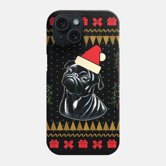 Black Pug Ugly Christmas Sweater Phone Case by okpinsArtDesign