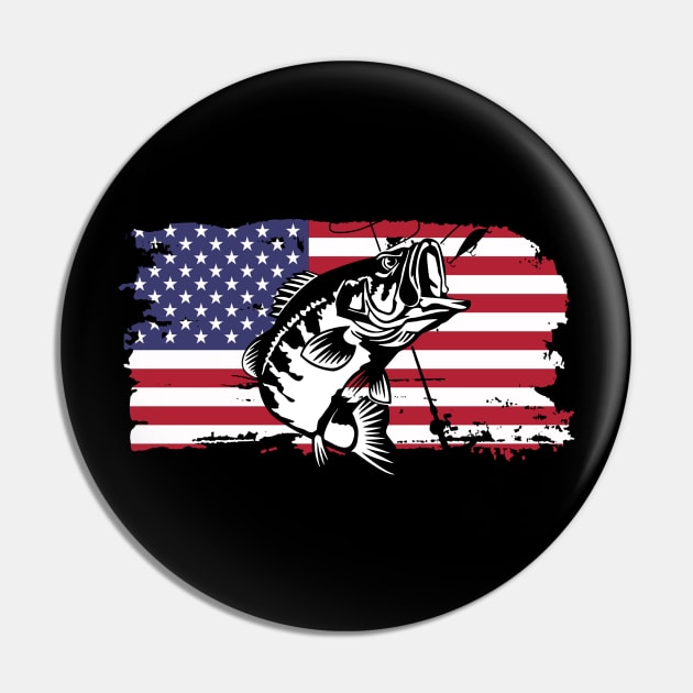 4th of July Fishing American Flag Pursuit of Bass graphic Canvas