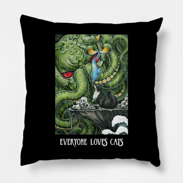 Cthulhu Feeding Cat - Cat Quote Pillow by Nat Ewert Art