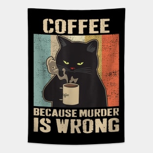 Vintage Cat Coffee, Coffee Because Murder Is Wrong Tapestry