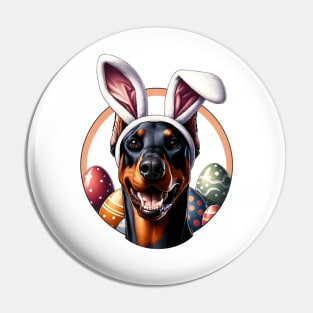 Doberman Pinscher Celebrates Easter with Bunny Ears Pin