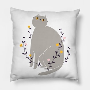Grey British cat with flowers Pillow