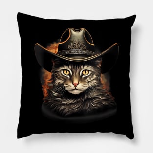 Cat Cowboy wear Hat Cowgirl Western Pillow