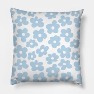 Aesthetic Light Blue Flowers Retro Daisy Pillow