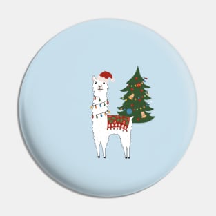 Santa Llama with Christmas Tree Pin