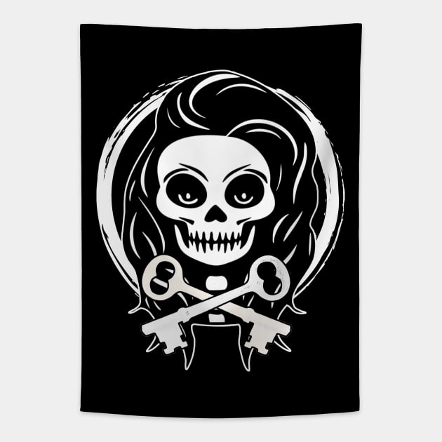 Locksmith Skull and Keys White Logo Tapestry by Nuletto