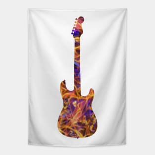 Yellow on Purple Flame Guitar Silhouette Tapestry