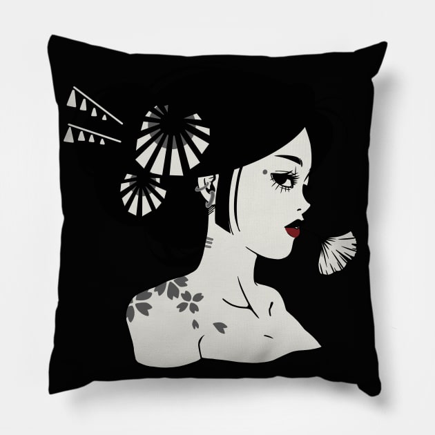 Geisha Design | Handmade Geisha Illustration | Digitally Illustrated Japanese Geisha Pillow by Atelier Serakara