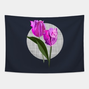 Large pink parrot tulips on linen texture Tapestry