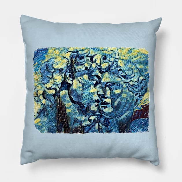 David of Michelangelo Van Gogh Style Pillow by todos