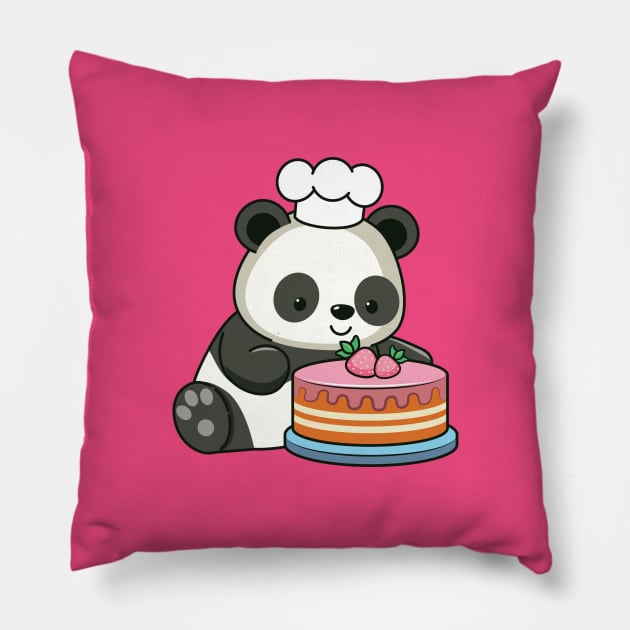 Panda with strawberry cake Pillow by AnnArtshock