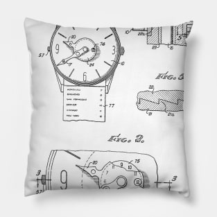 Push Button Time Zone Watch Vintage Patent Hand Drawing Pillow