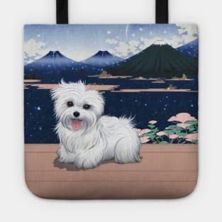 Cute Shih Tzu Maltese Dog Puppy at Japanese Mounts of Fuji Tote