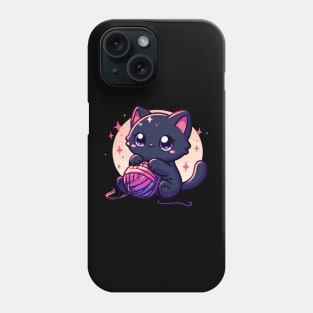 Cat and knitting kawaii cat with yarn ball Phone Case