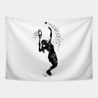 Tennis Girl Player Black and White Silhouette Tapestry