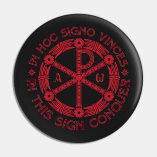 In Hoc Signo Vinces | In this Sign Conquer | Chi Rho | Red on Black Pin