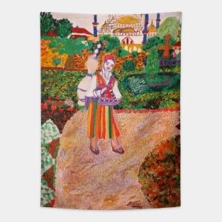 The Tea Seller Colorful Acrylic Artwork Tapestry