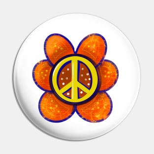 Peace sign in orange flower hippy retro hippie tie dye Pin