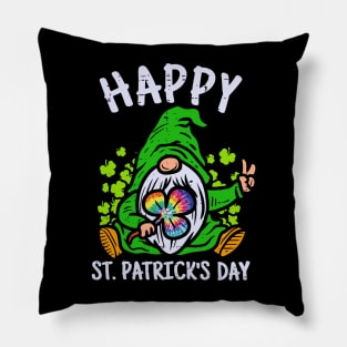 Happy St. Patrick's Day Gnome Tie Dye Shamrock Pillow