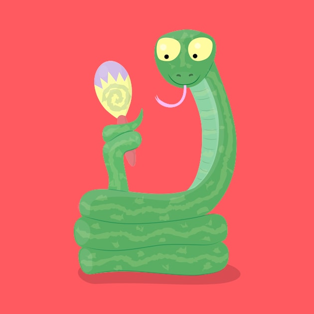 Funny green snake with maraca cartoon by FrogFactory