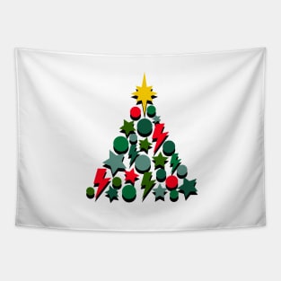 Red and Green Christmas Tree, Lightning, Star and Baubles Tapestry