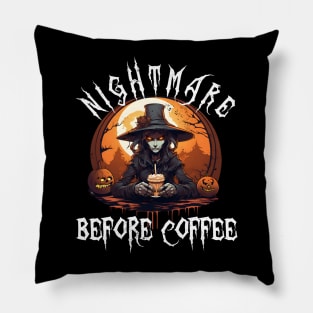 Nightmare Before Coffee - Evil Witch Monster Halloween Pumpkin & Coffee Lover Pillow