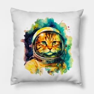 Astronaut Cat in Watercolor Pillow