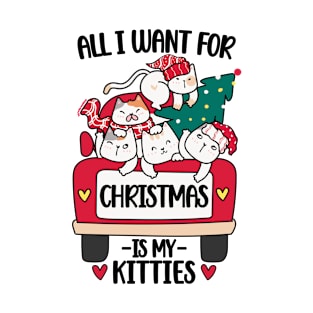 All I Want For Christmas Is My Kitties, Retro Xmas Truck, Funny Christmas Cats T-Shirt