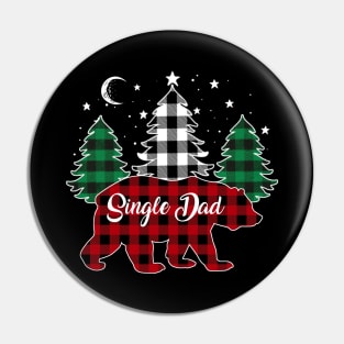 Single Dad Bear Buffalo Red Plaid Matching Family Christmas Pin