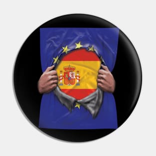 Spain Flag European Union Flag Ripped Open - Gift for Spanish From Spain Pin