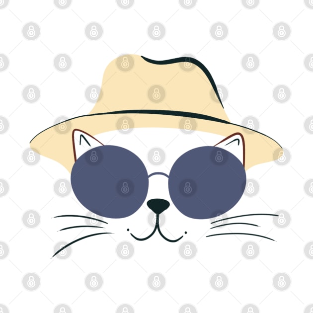 French Chic Cat: Cream Hat & Round Shades - Minimalistic Cat Art" by ShutterStudios