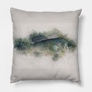 Sea Bass Watercolor Art for the Fishing Lovers and Anglers / Gifts for Fisherman Pillow