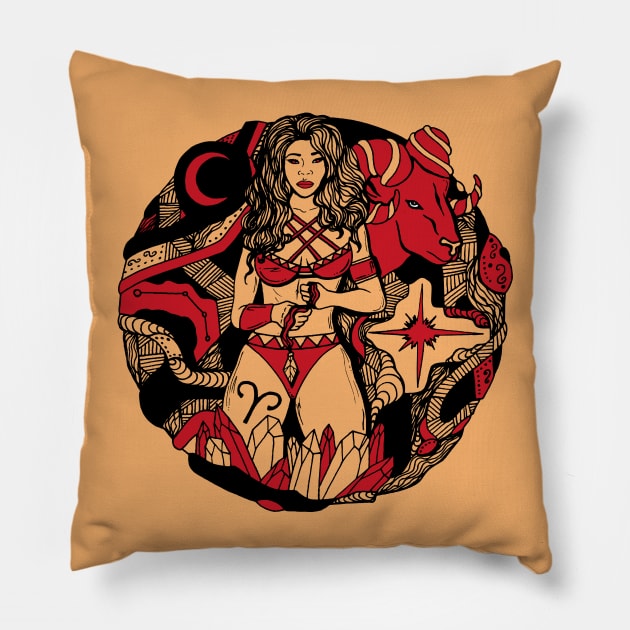 Red and Cream Aries Beauty Pillow by kenallouis