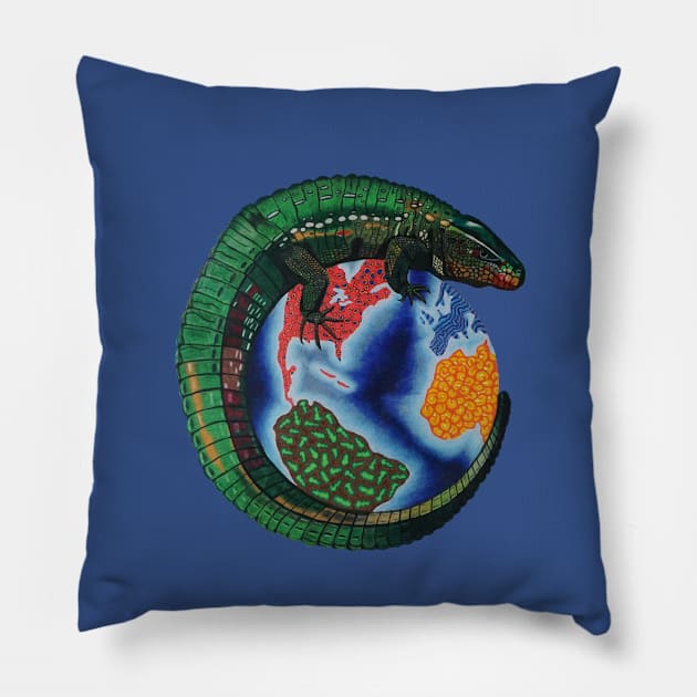 World Caiman Lizard Pillow by Platinumfrog